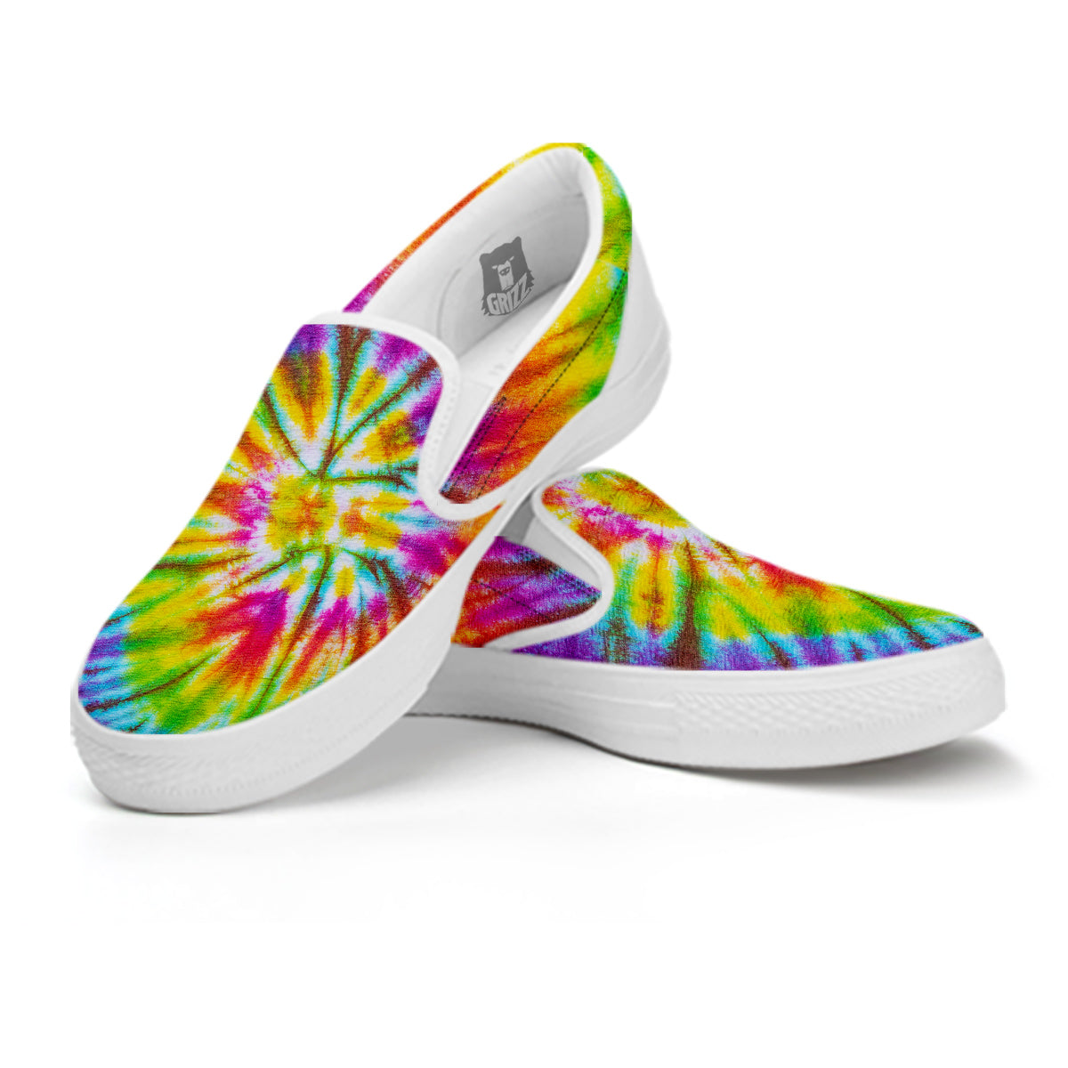 Tie Dye Colorful Hippie Print White Slip On Shoes-grizzshop
