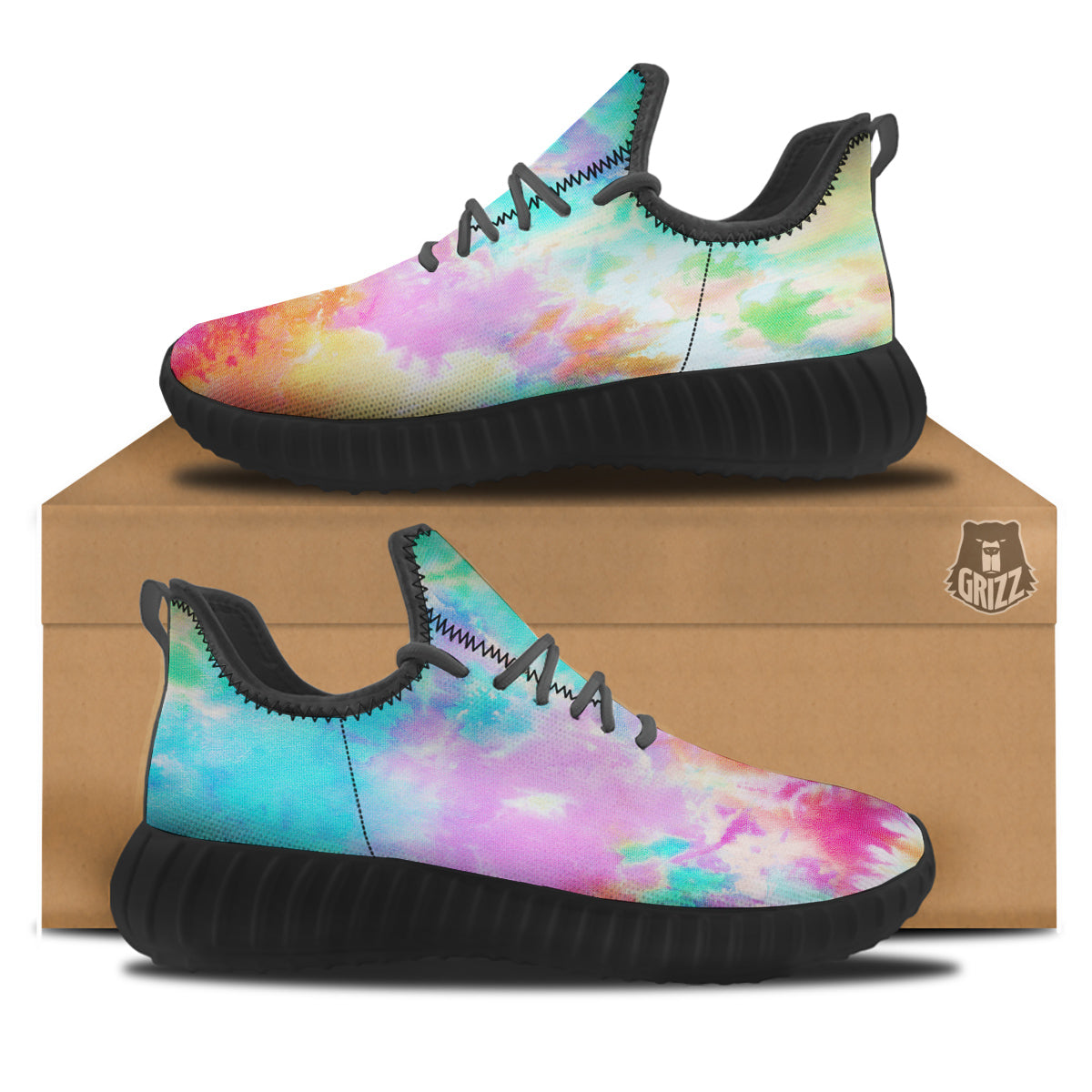 Tie Dye Colorful Print Black Walking Shoes-grizzshop