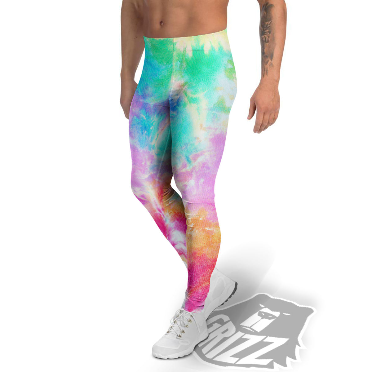 Tie Dye Colorful Print Men's Leggings-grizzshop