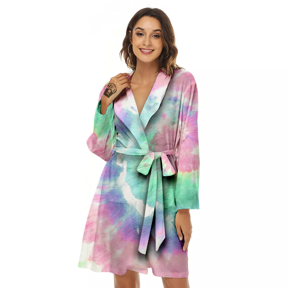 Tie Dye Colorful Spiral Print Women's Robe-grizzshop