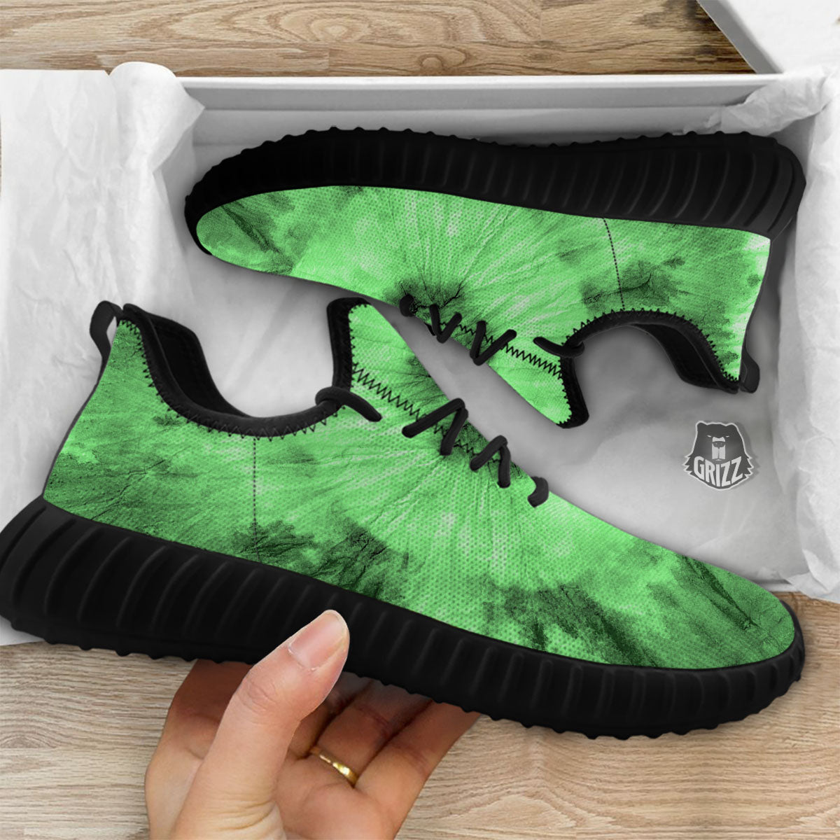 Tie Dye Green Print Black Walking Shoes-grizzshop