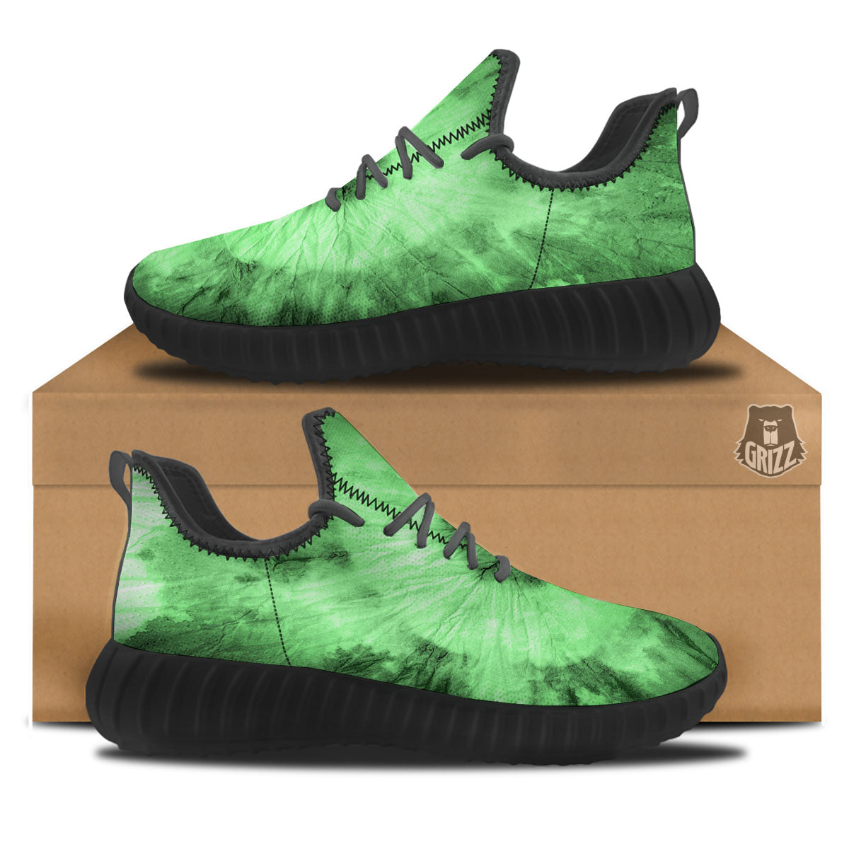 Tie Dye Green Print Black Walking Shoes-grizzshop
