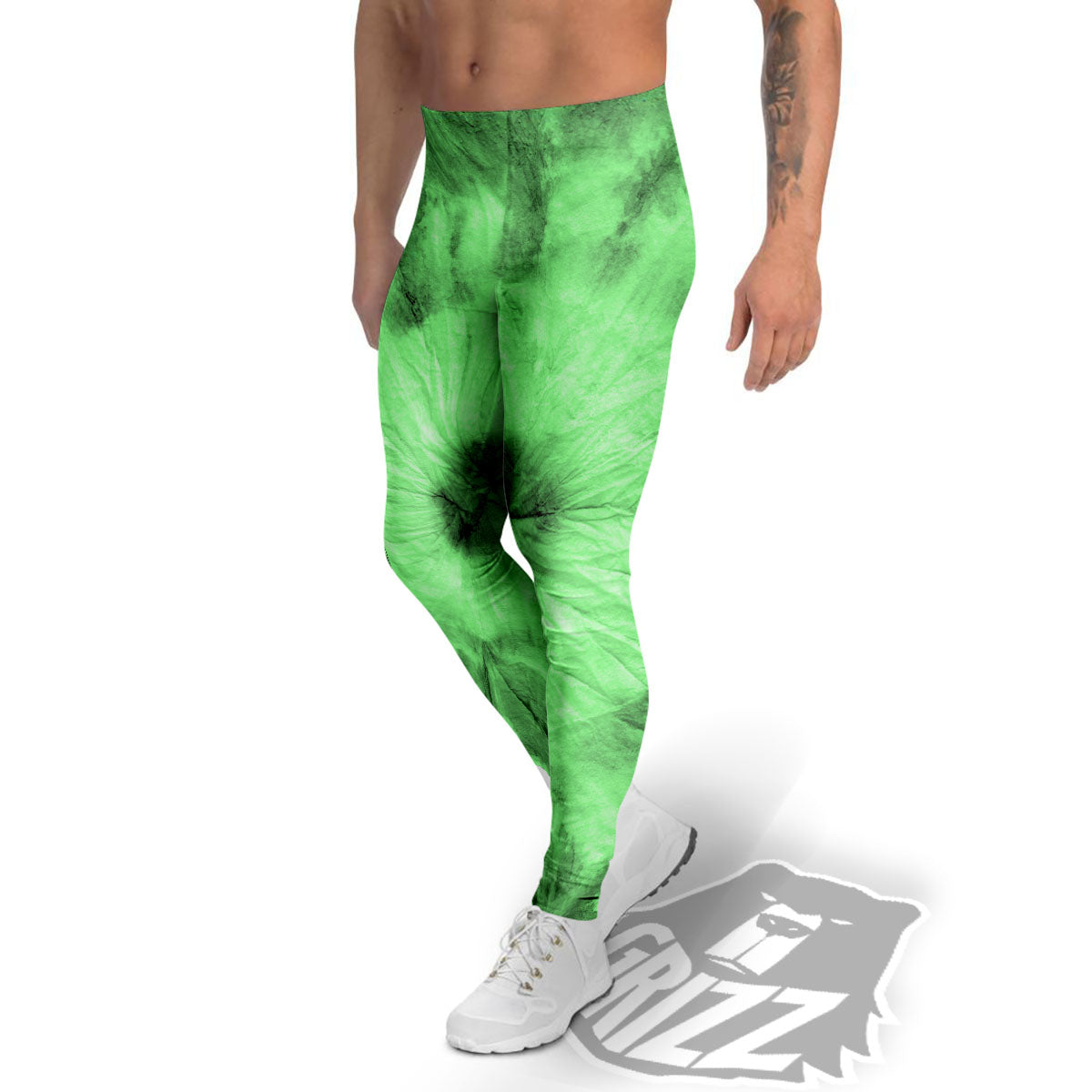 Tie Dye Green Print Men's Leggings-grizzshop
