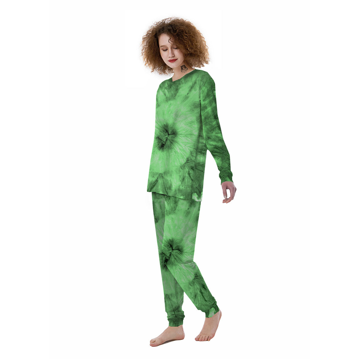 Tie Dye Green Print Women's Pajamas-grizzshop