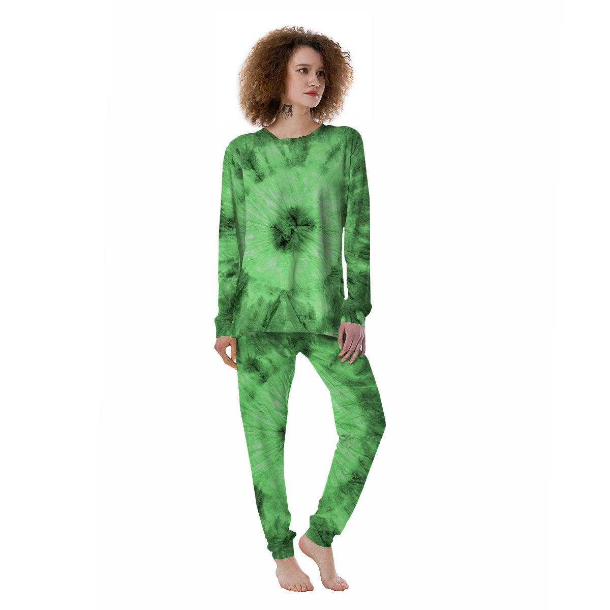 Tie Dye Green Print Women's Pajamas-grizzshop