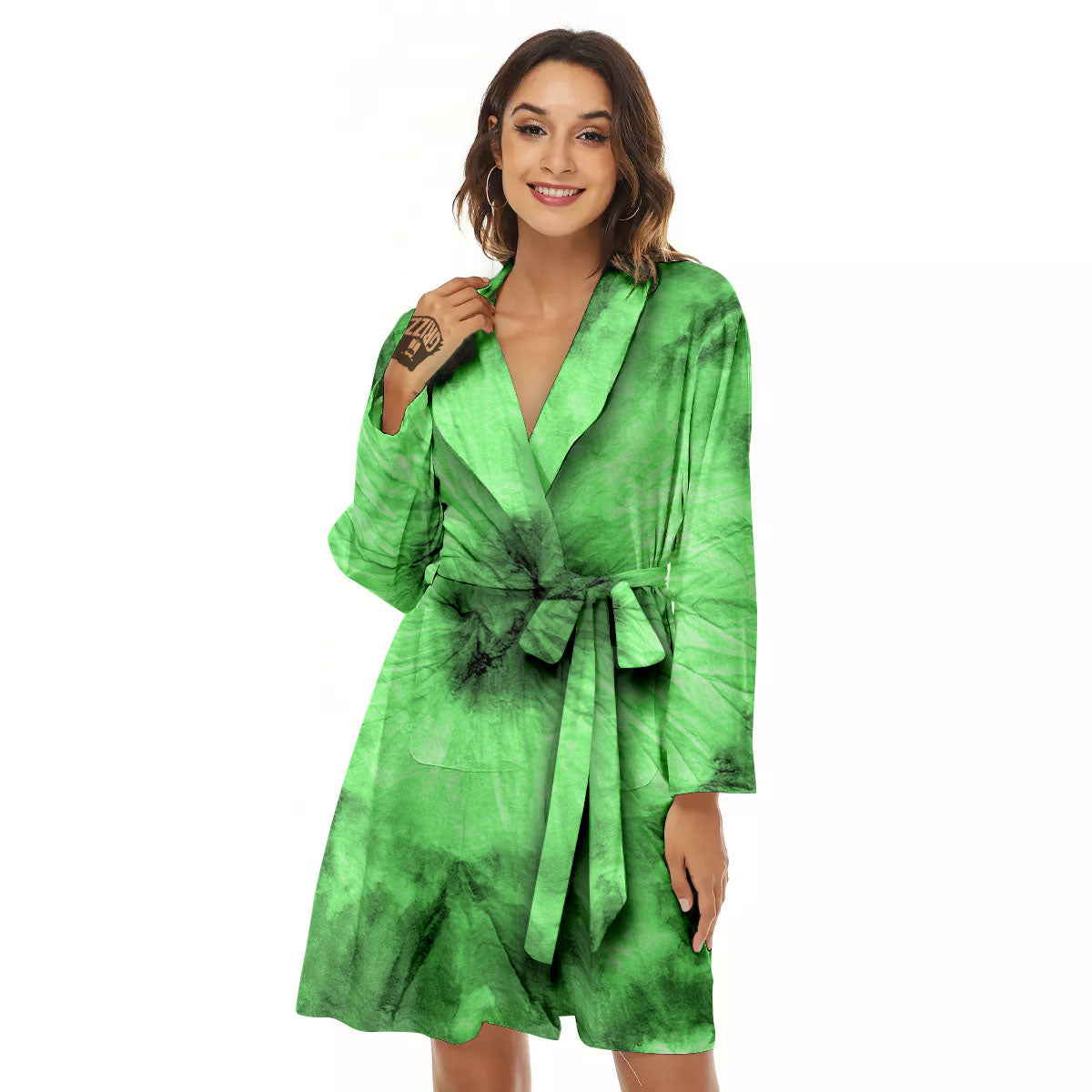 Tie Dye Green Print Women's Robe-grizzshop