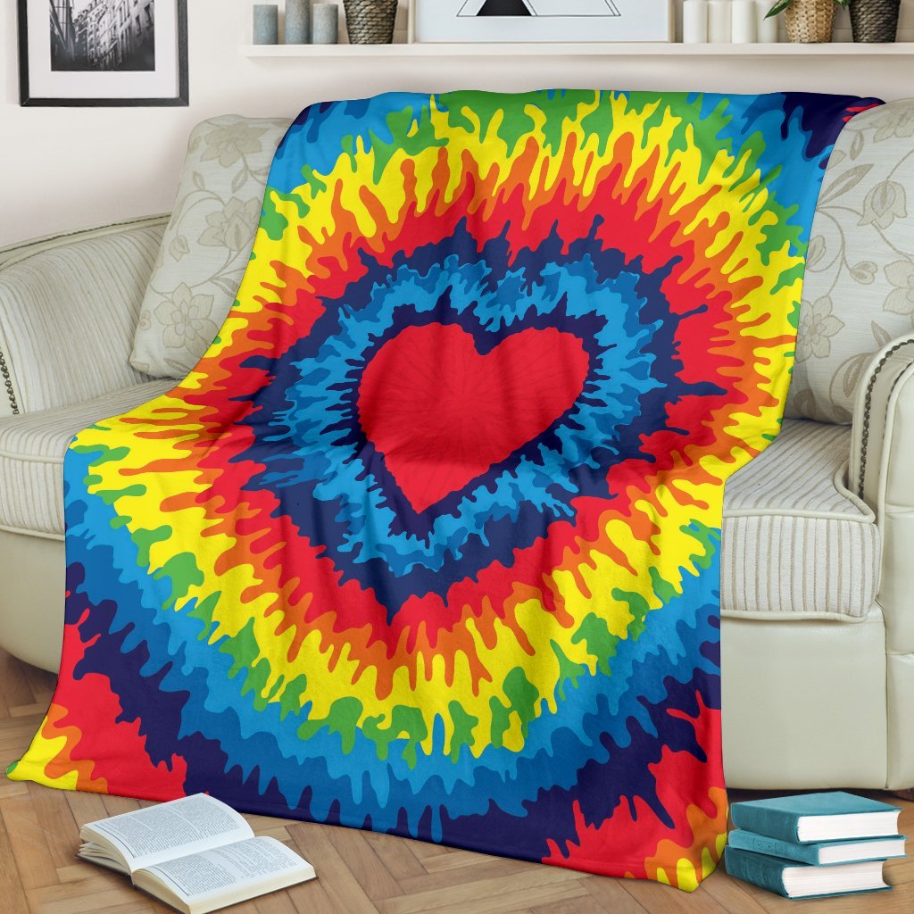 Tie Dye Heart Pattern Print Blanket-grizzshop