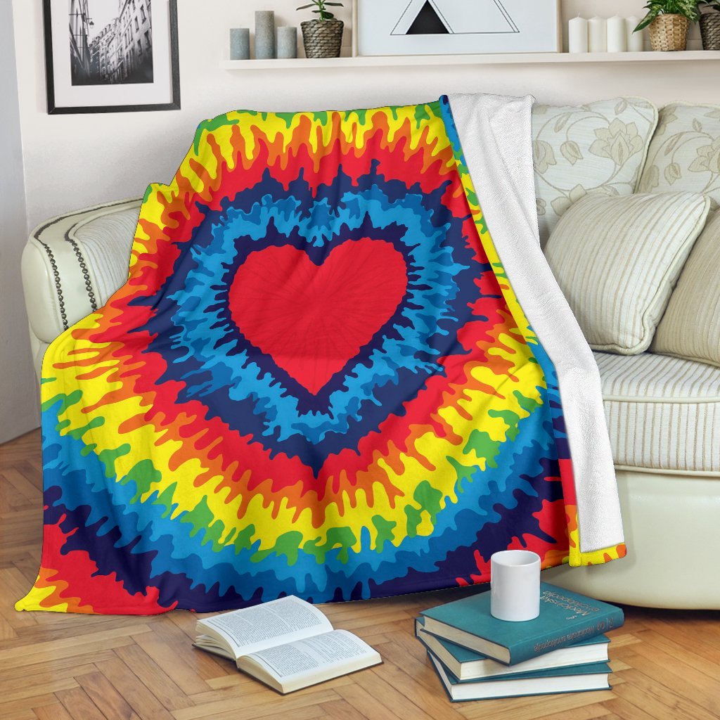 Tie Dye Heart Pattern Print Blanket-grizzshop