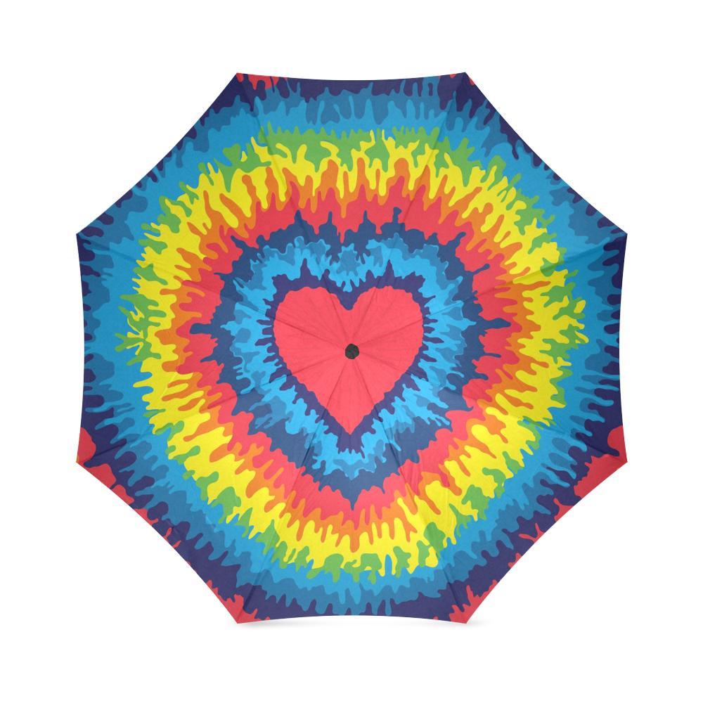 Tie Dye Heart Pattern Print Foldable Umbrella-grizzshop