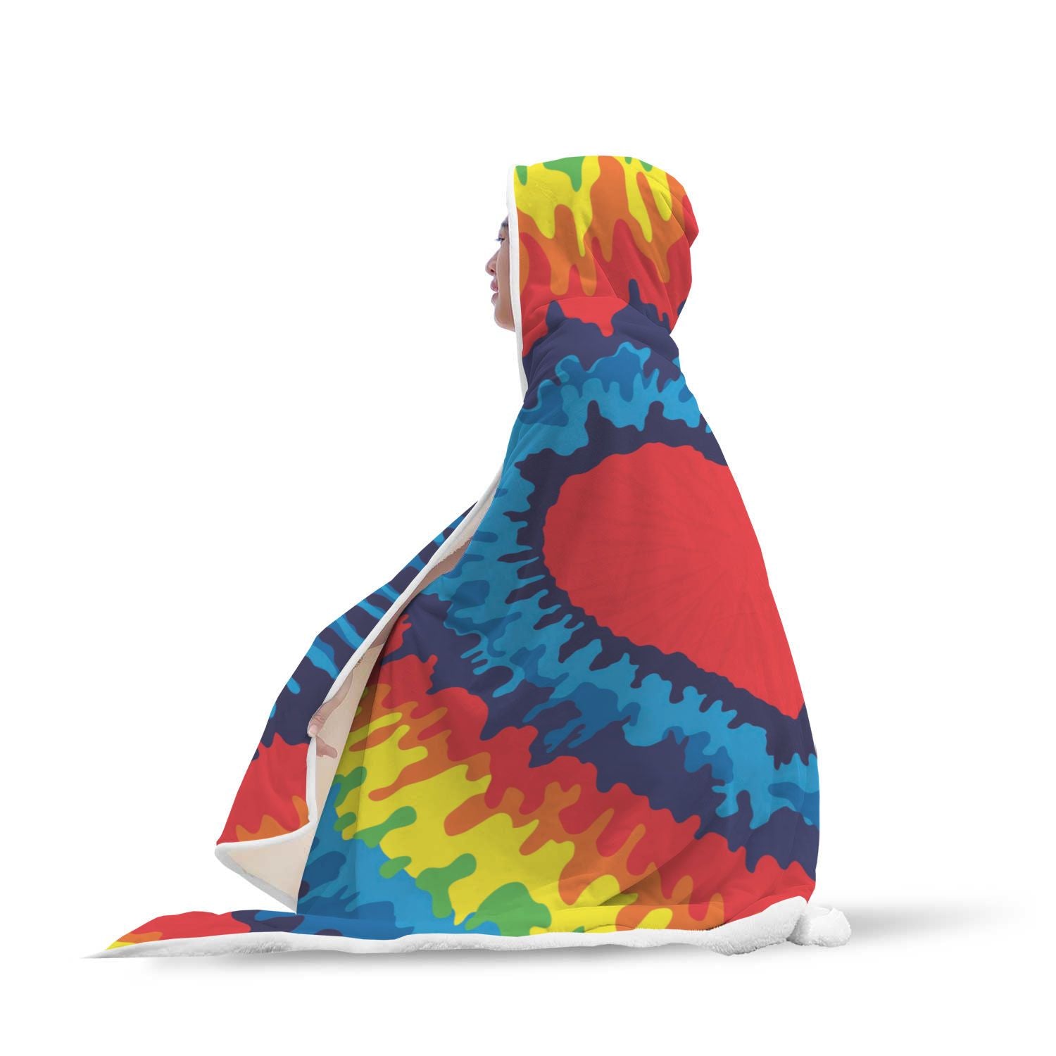 Tie Dye Heart Pattern Print Hooded Blanket-grizzshop