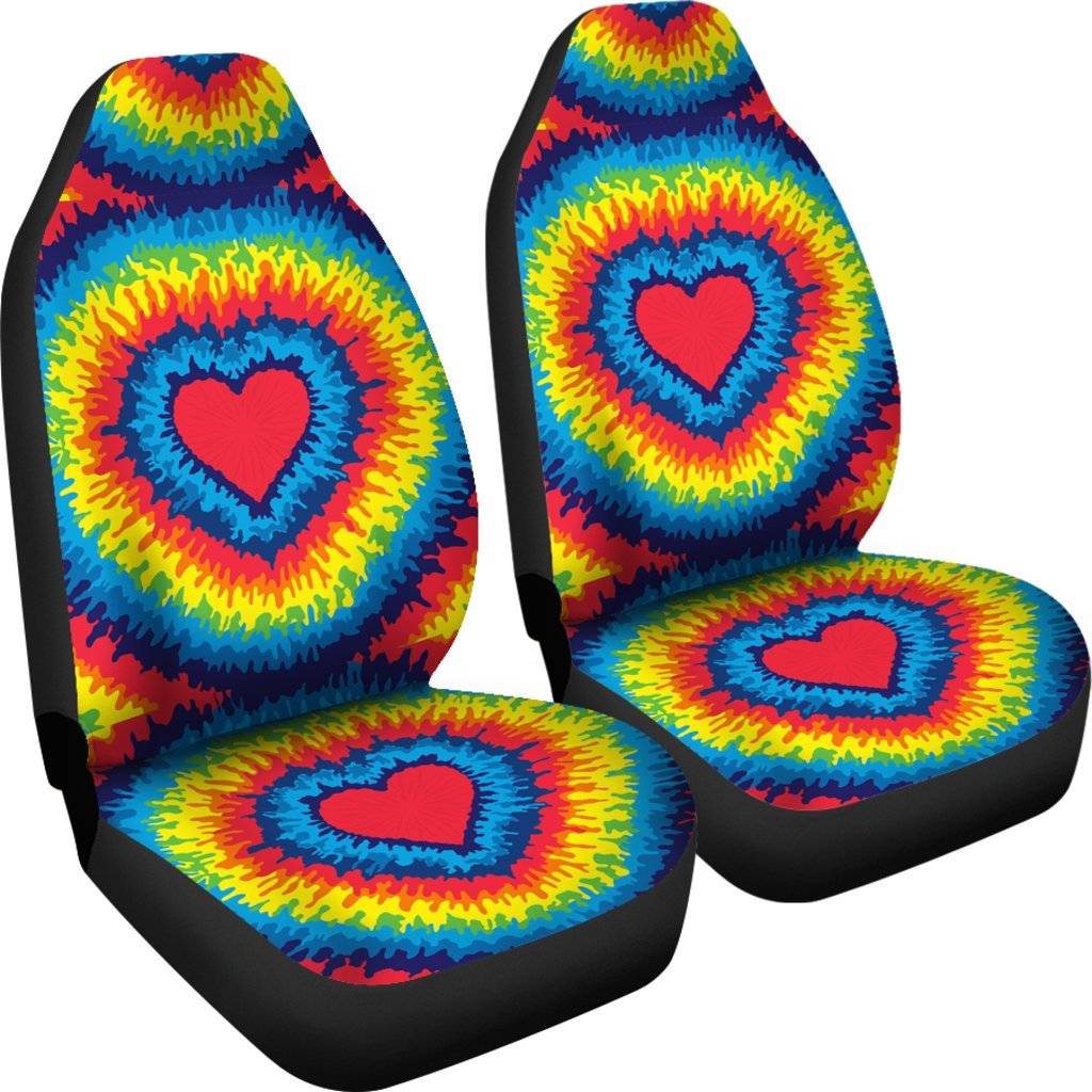 Tie Dye Heart Pattern Print Universal Fit Car Seat Cover-grizzshop