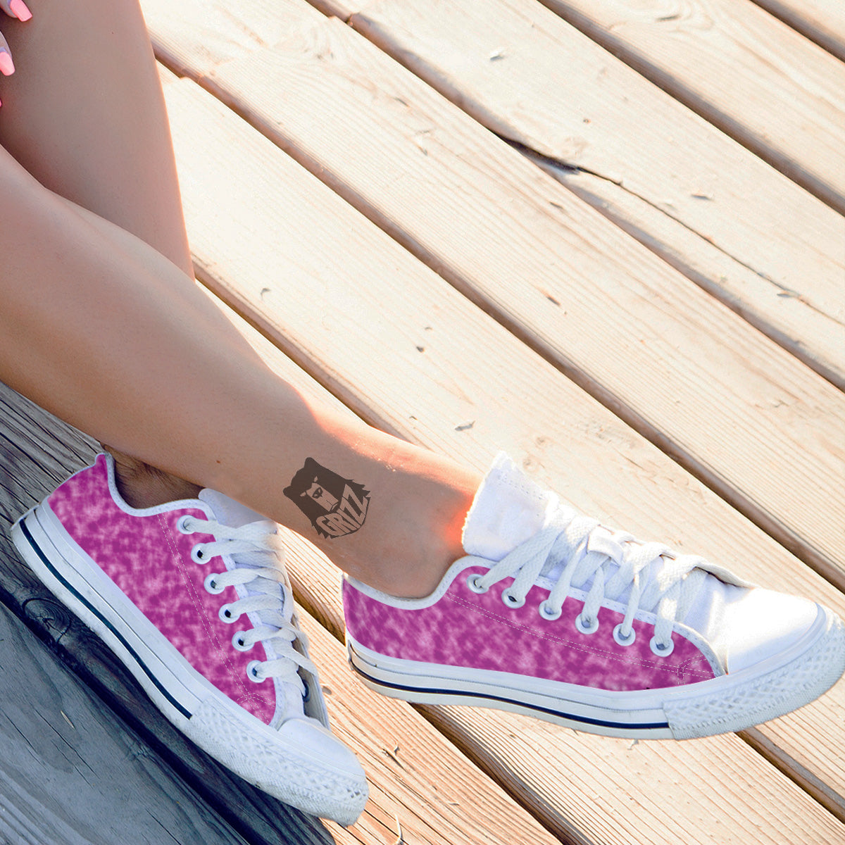 Tie Dye Hot Pink Print Pattern White Low Top Shoes-grizzshop
