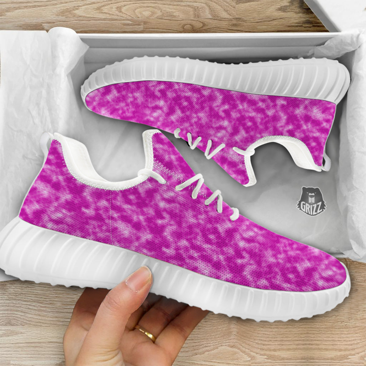 Tie Dye Hot Pink Print Pattern White Walking Shoes-grizzshop