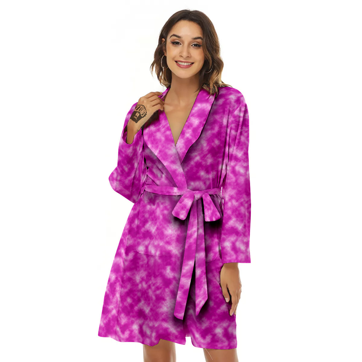 Tie Dye Hot Pink Print Pattern Women's Robe-grizzshop