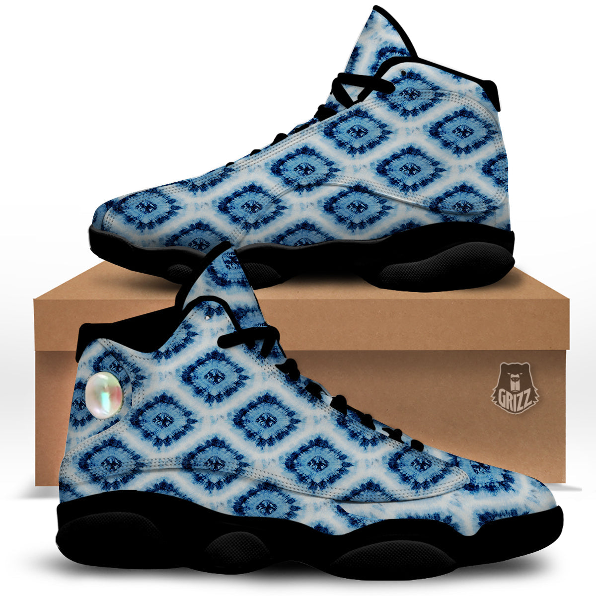 Tie Dye Indigo Color Blue Print Black Basketball Shoes-grizzshop