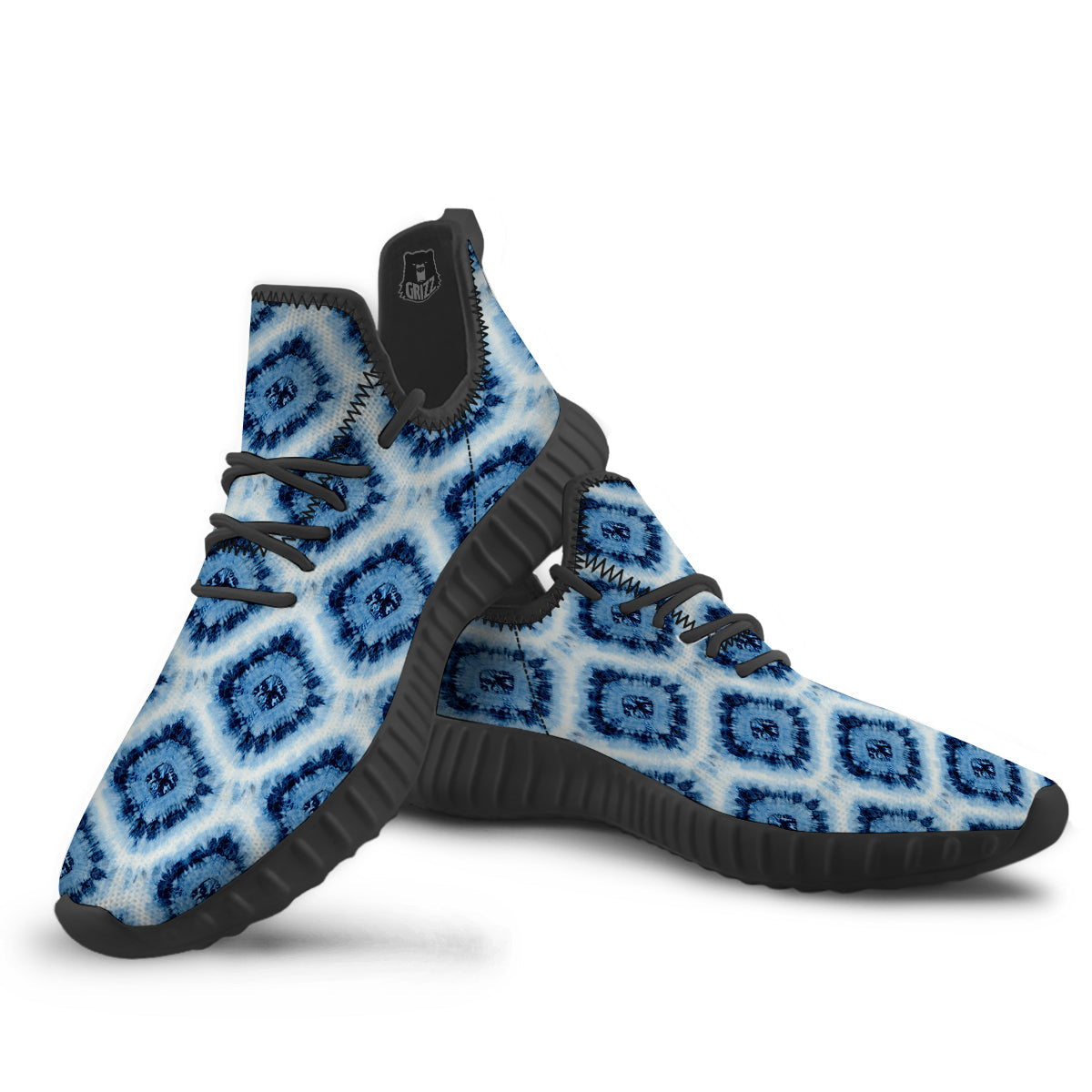 Tie Dye Indigo Color Blue Print Black Walking Shoes-grizzshop