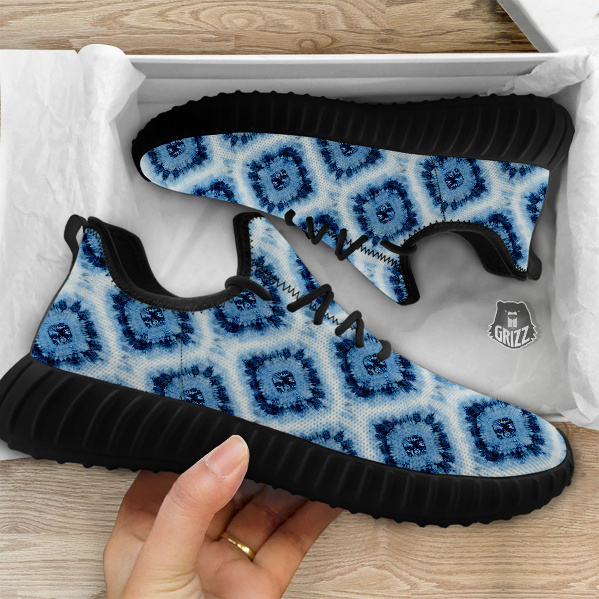 Tie Dye Indigo Color Blue Print Black Walking Shoes-grizzshop