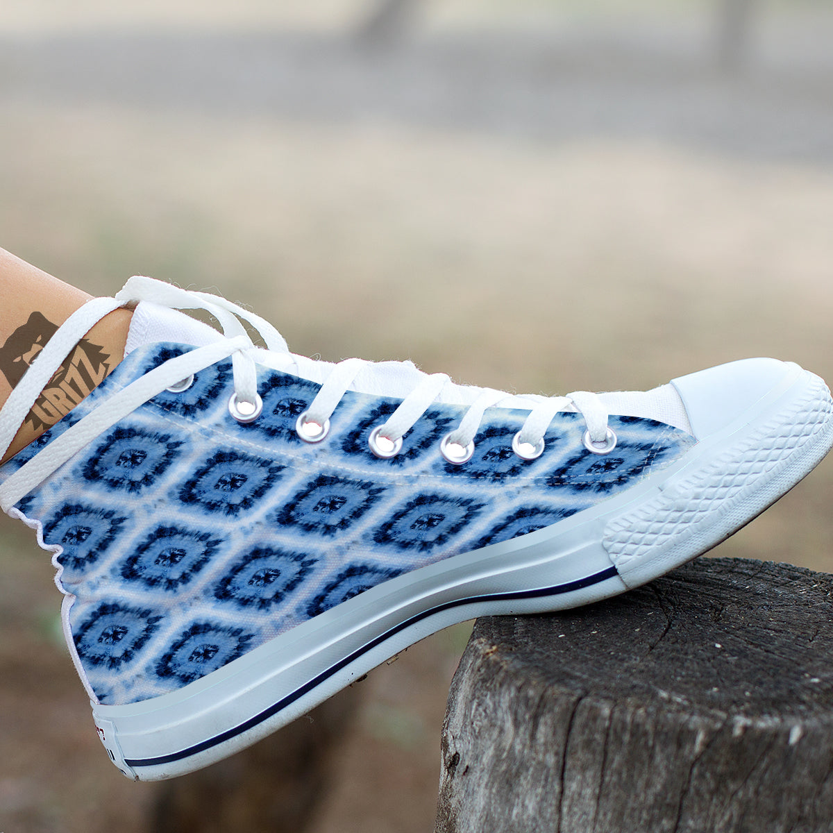 Tie Dye Indigo Color Blue Print White High Top Shoes-grizzshop