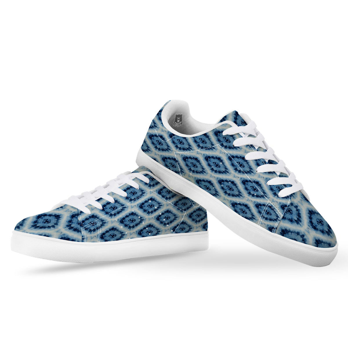 Tie Dye Indigo Color Blue Print White Low Top Sneakers-grizzshop