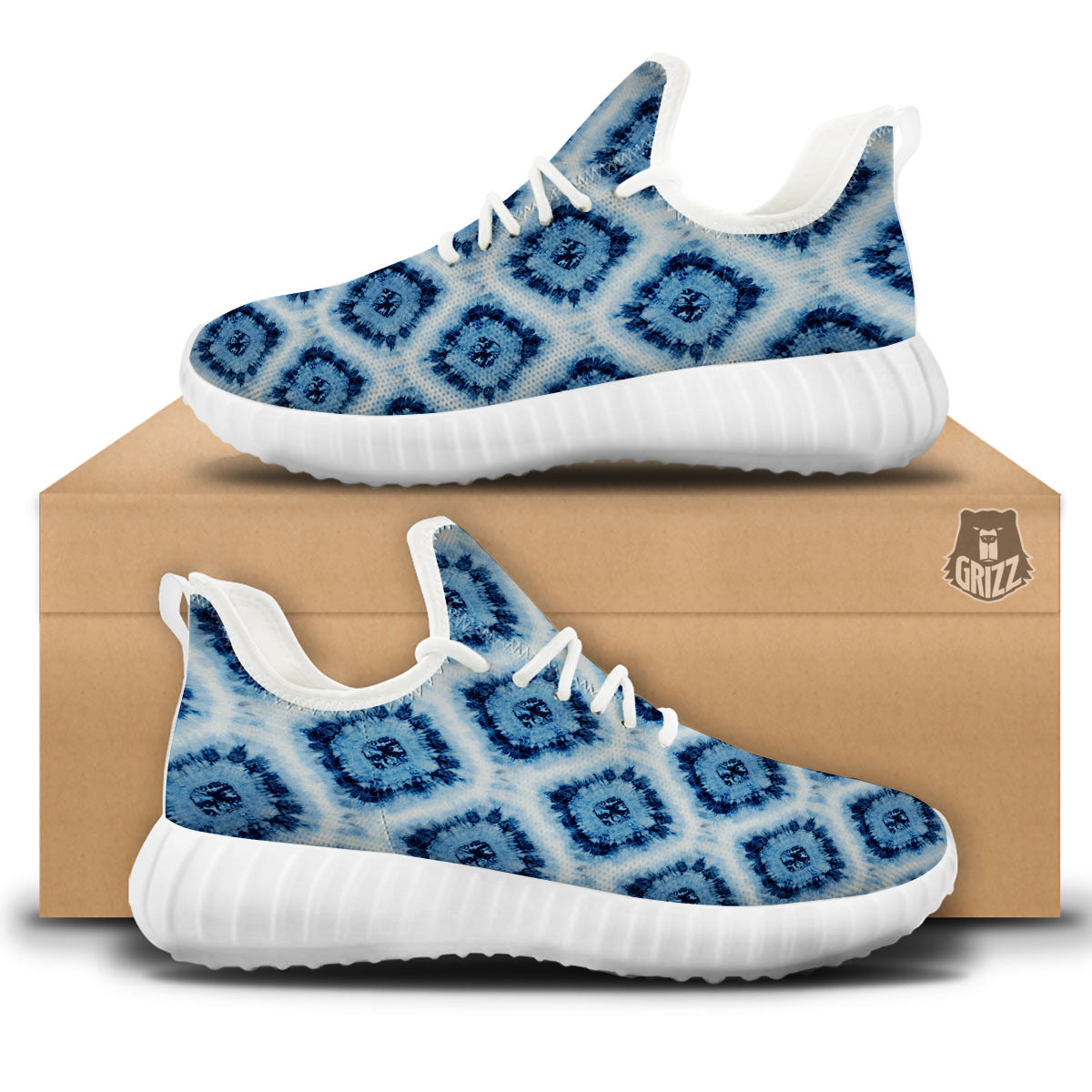 Tie Dye Indigo Color Blue Print White Walking Shoes-grizzshop