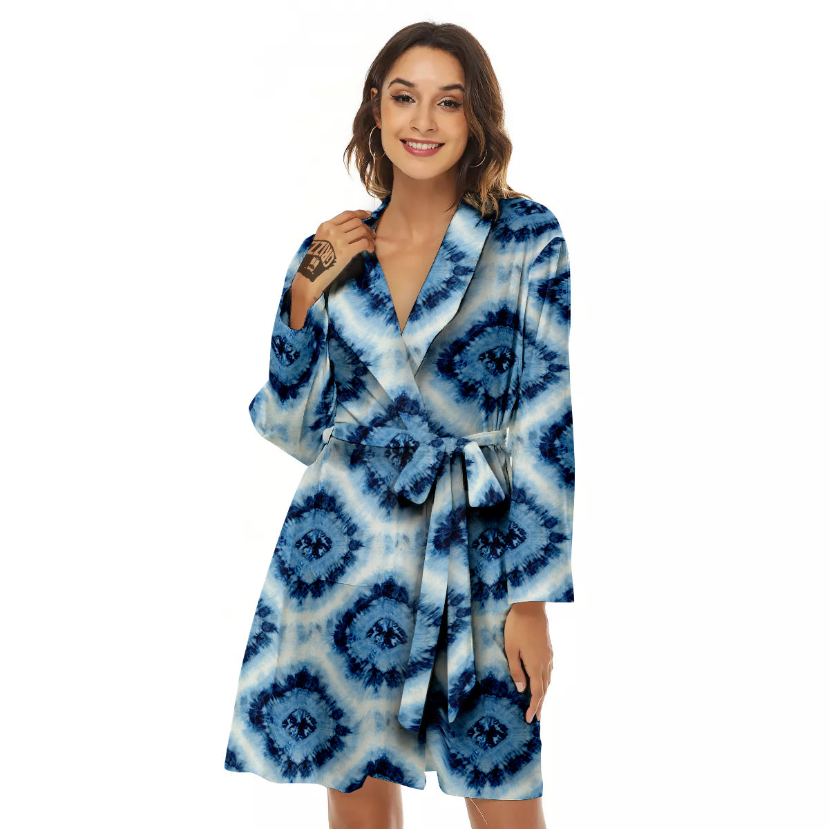 Tie Dye Indigo Color Blue Print Women's Robe-grizzshop