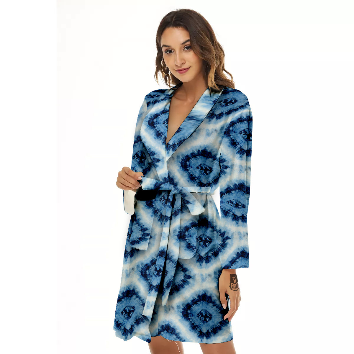 Tie Dye Indigo Color Blue Print Women's Robe-grizzshop