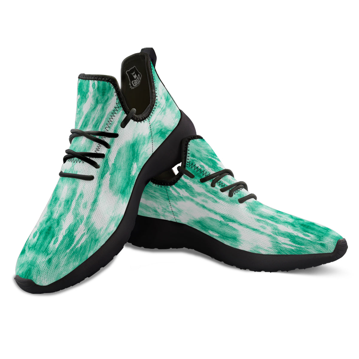 Tie Dye Mint Green Watercolor Print Black Athletic Shoes-grizzshop