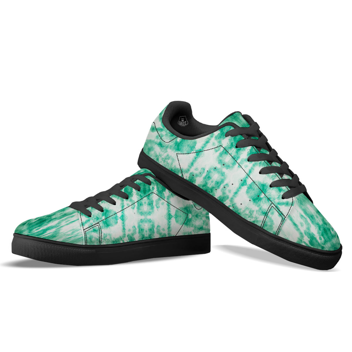 Tie Dye Mint Green Watercolor Print Black Low Top Sneakers-grizzshop