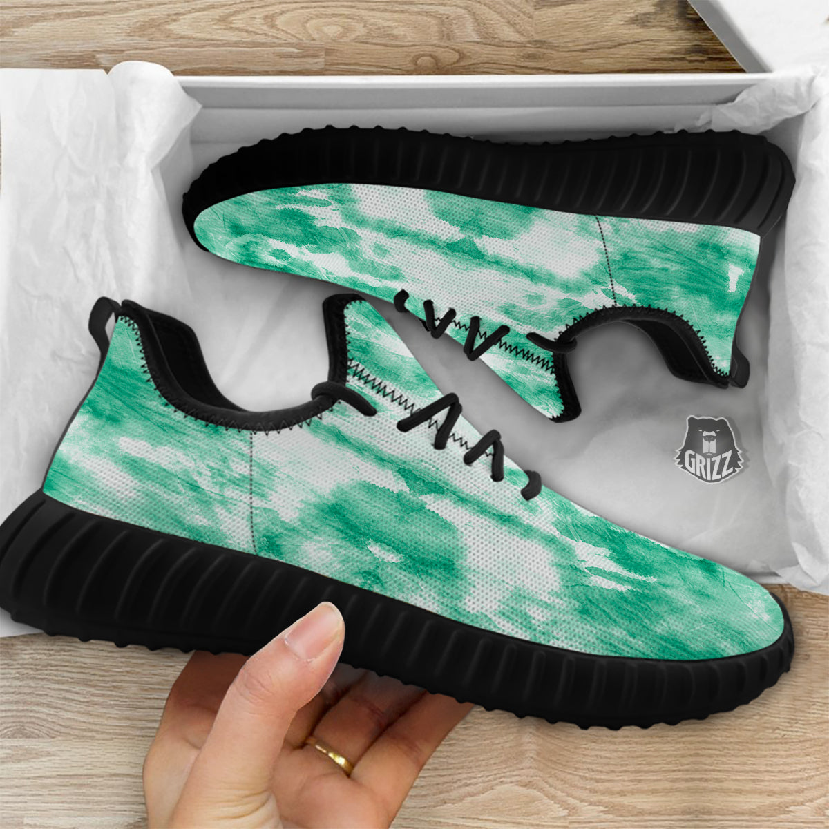 Tie Dye Mint Green Watercolor Print Black Walking Shoes-grizzshop