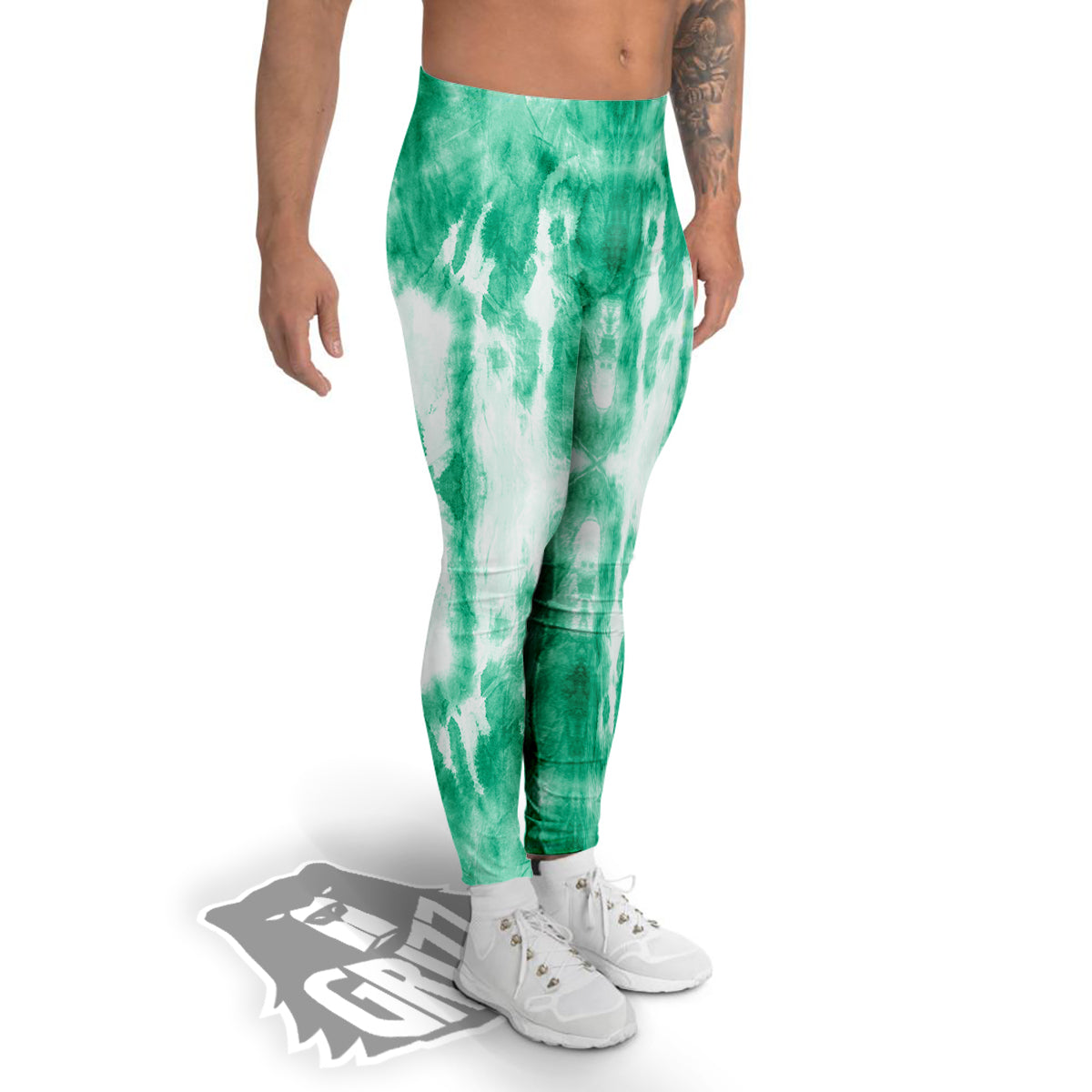 Tie Dye Mint Green Watercolor Print Men's Leggings-grizzshop