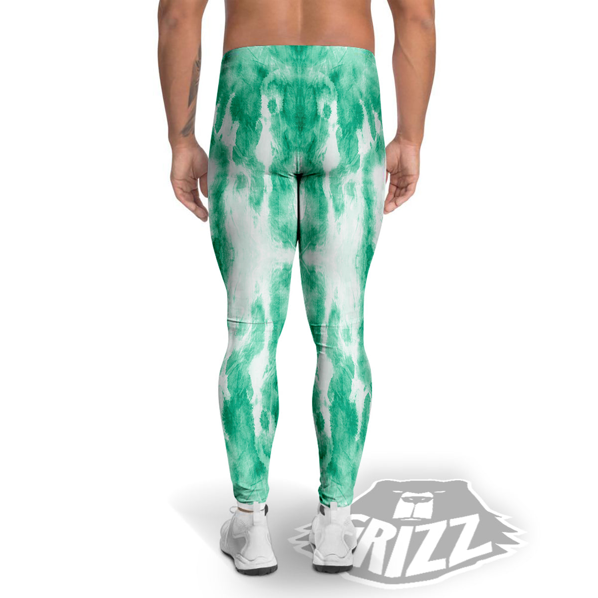 Tie Dye Mint Green Watercolor Print Men's Leggings-grizzshop