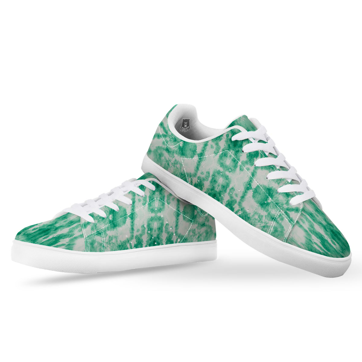 Tie Dye Mint Green Watercolor Print White Low Top Sneakers-grizzshop