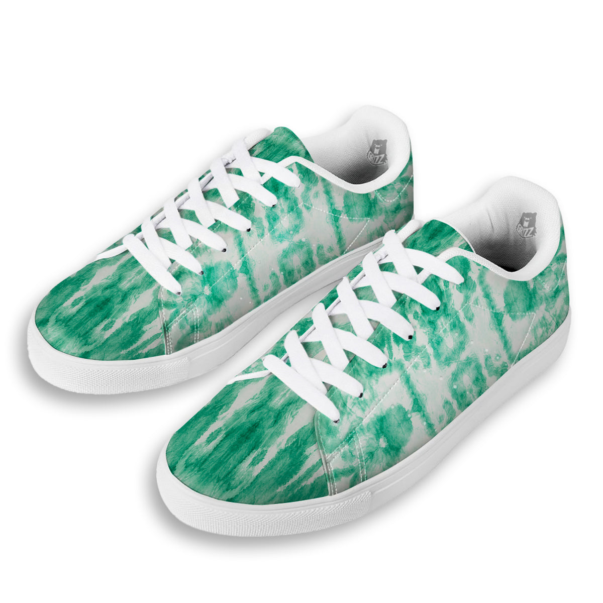 Tie Dye Mint Green Watercolor Print White Low Top Sneakers-grizzshop