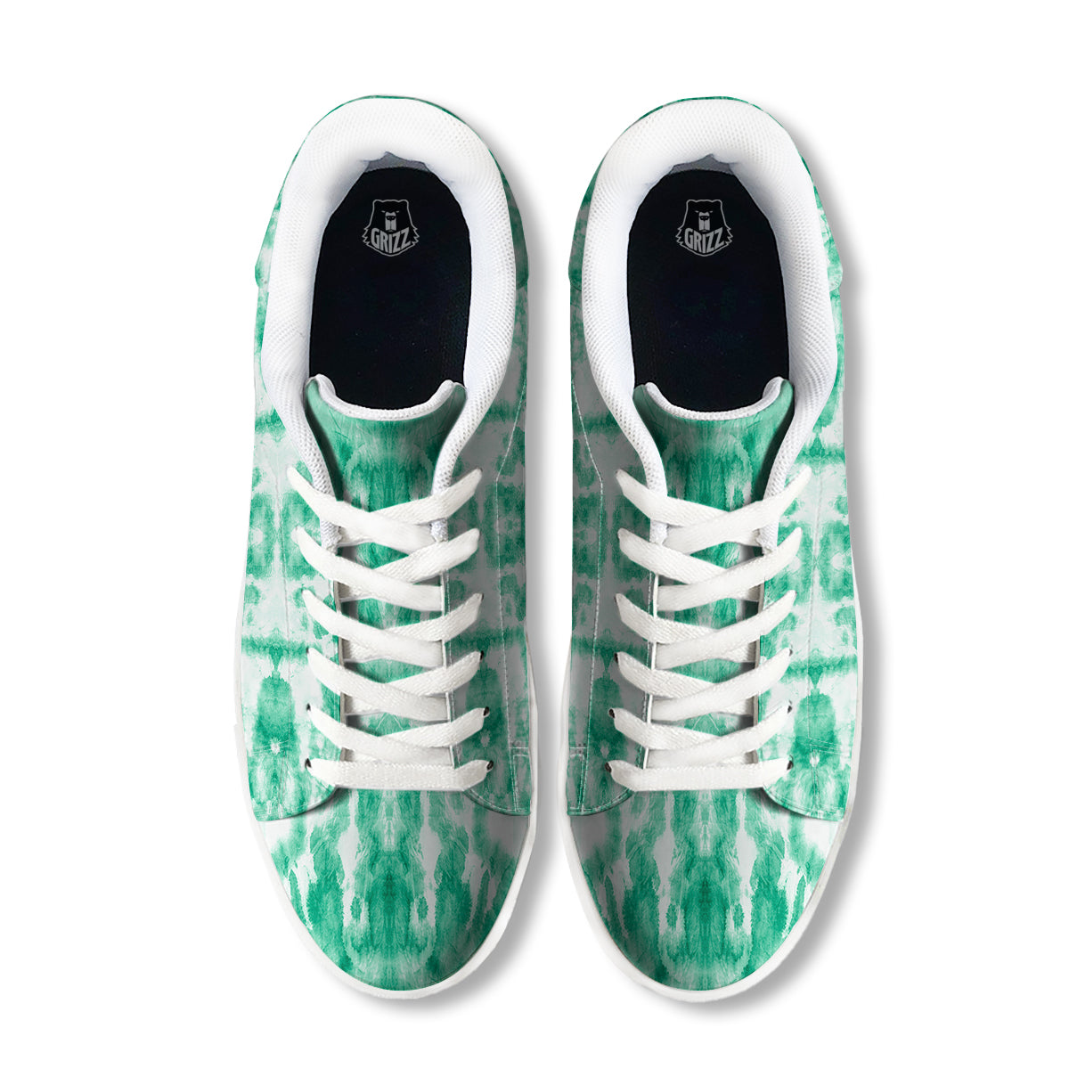 Tie Dye Mint Green Watercolor Print White Low Top Sneakers-grizzshop