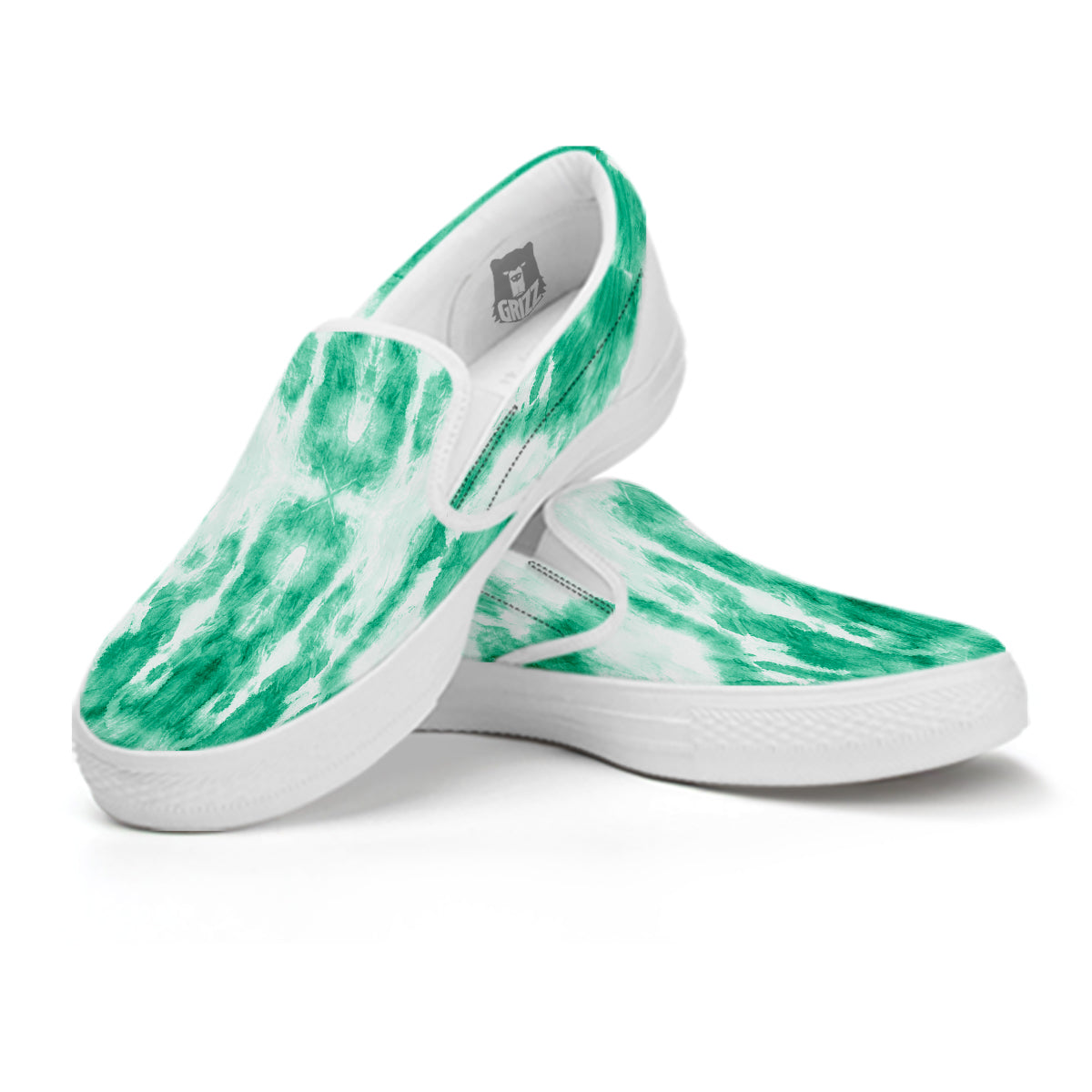 Tie Dye Mint Green Watercolor Print White Slip On Shoes-grizzshop