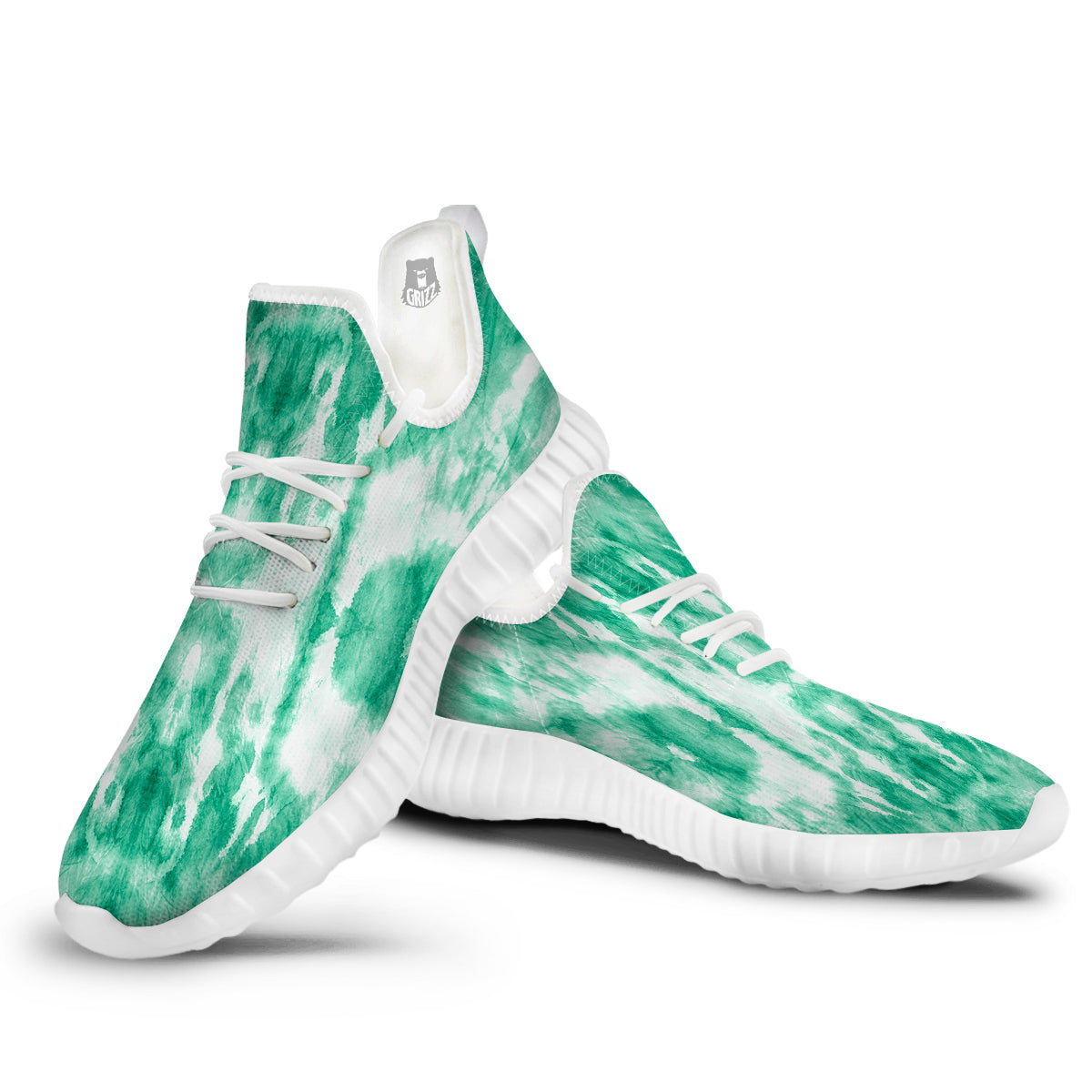 Tie Dye Mint Green Watercolor Print White Walking Shoes-grizzshop