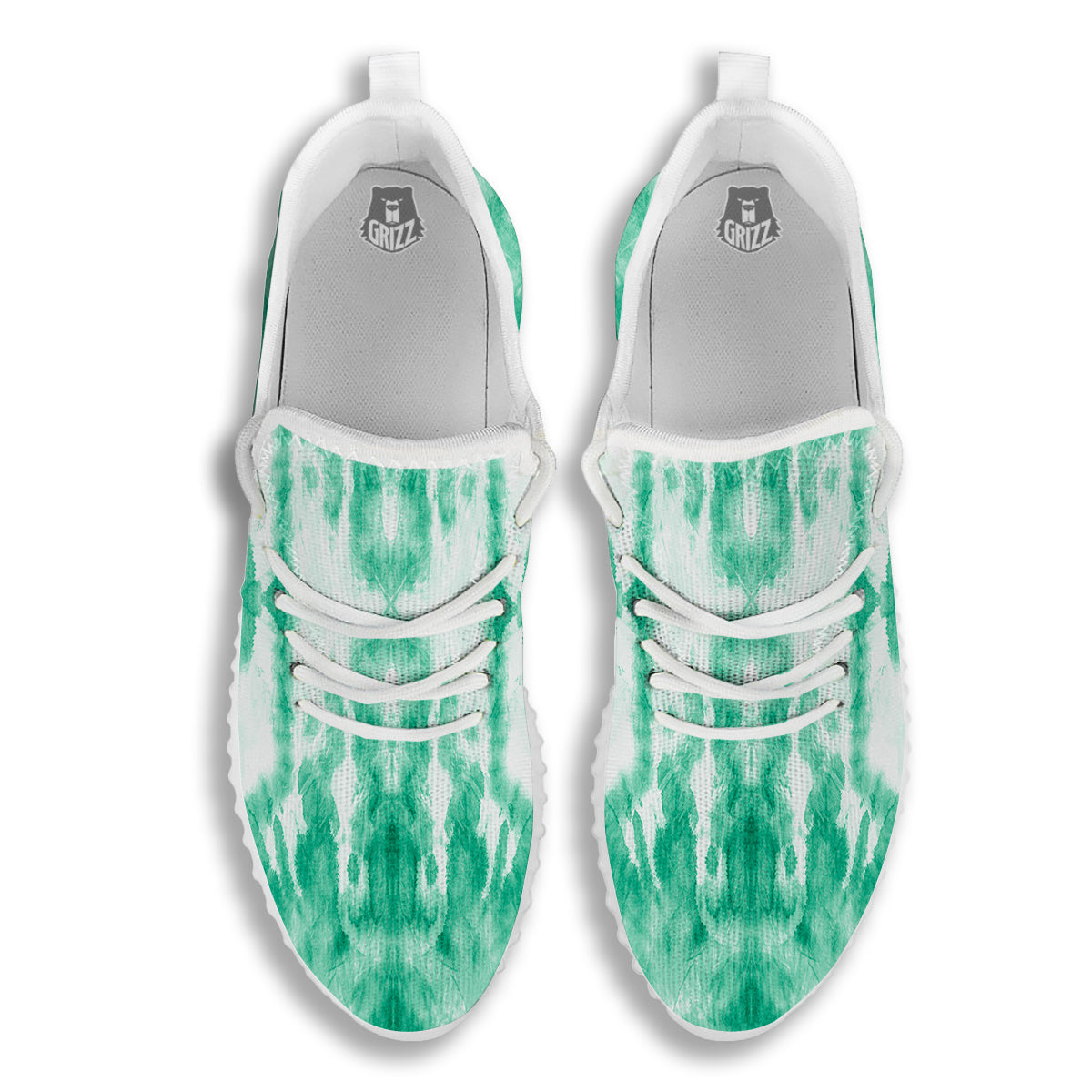 Tie Dye Mint Green Watercolor Print White Walking Shoes-grizzshop