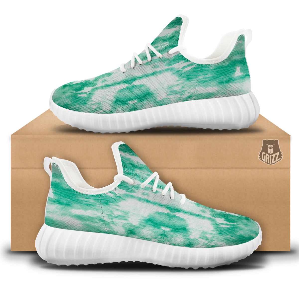 Tie Dye Mint Green Watercolor Print White Walking Shoes-grizzshop