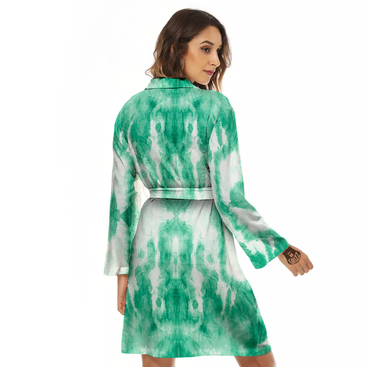 Tie Dye Mint Green Watercolor Print Women's Robe-grizzshop