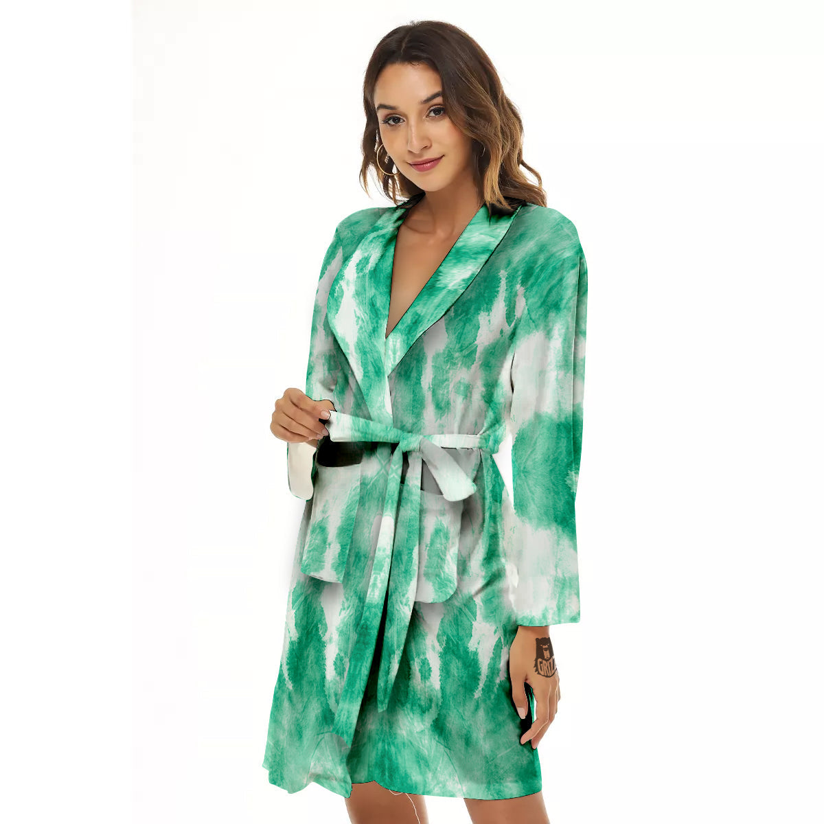 Tie Dye Mint Green Watercolor Print Women's Robe-grizzshop
