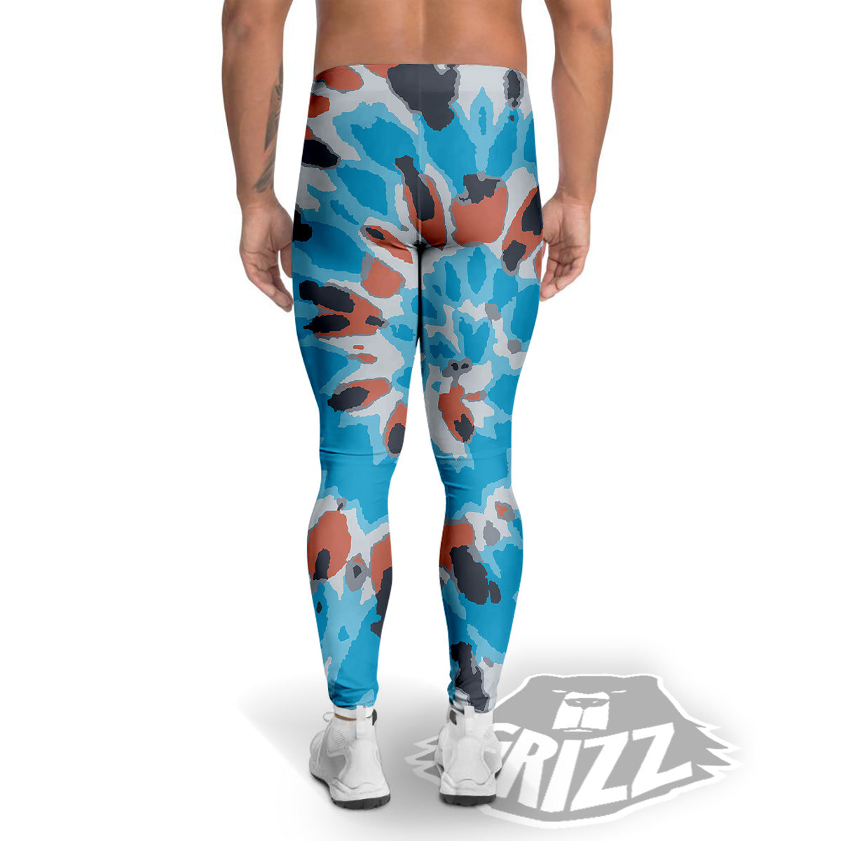 Tie Dye Orange And Blue Print Men's Leggings-grizzshop