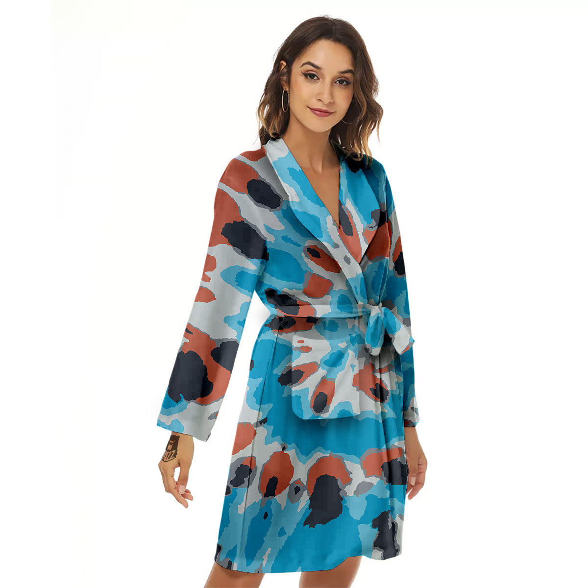Tie Dye Orange And Blue Print Women's Robe-grizzshop