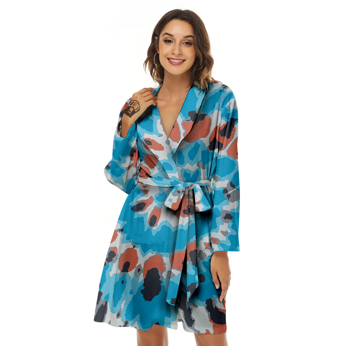 Tie Dye Orange And Blue Print Women's Robe-grizzshop