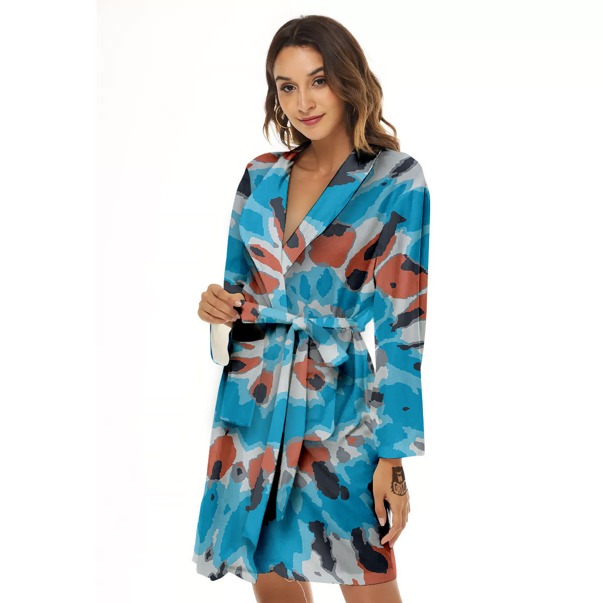 Tie Dye Orange And Blue Print Women's Robe-grizzshop