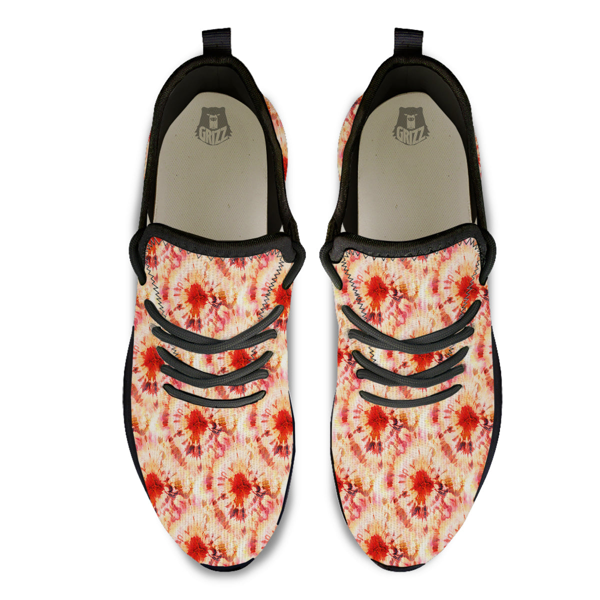 Tie Dye Orange And Red Color Print Black Athletic Shoes-grizzshop