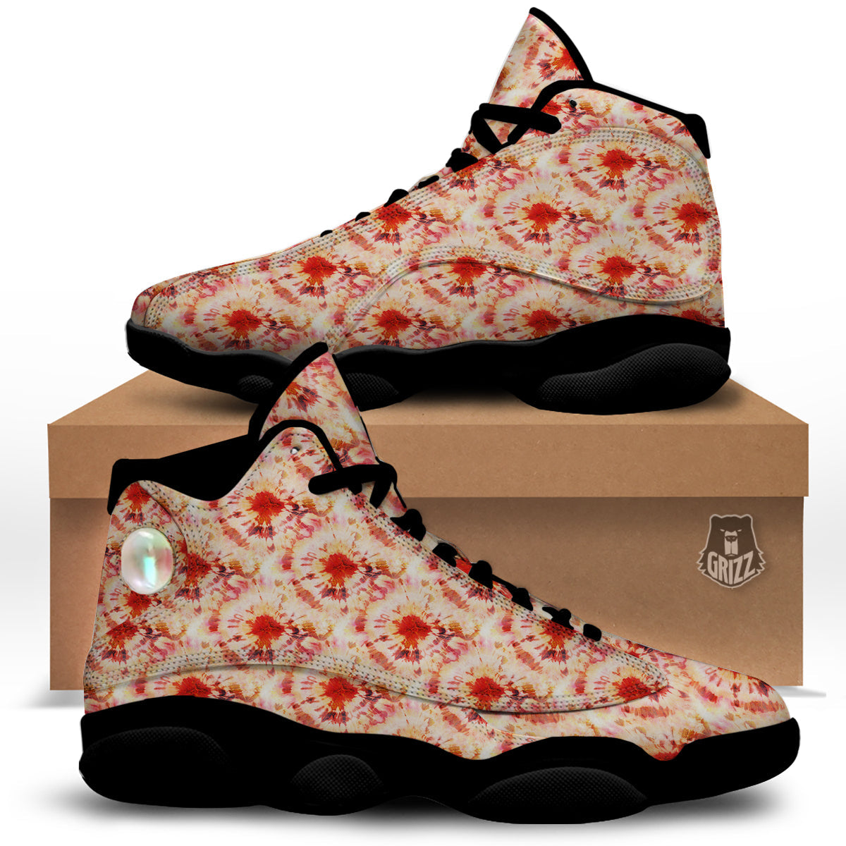 Tie Dye Orange And Red Color Print Black Basketball Shoes-grizzshop