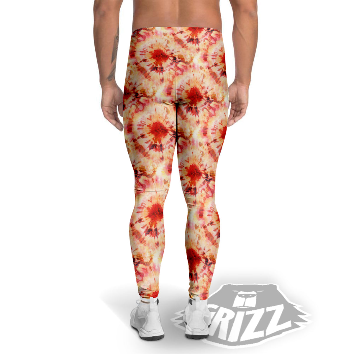 Tie Dye Orange And Red Color Print Men's Leggings-grizzshop