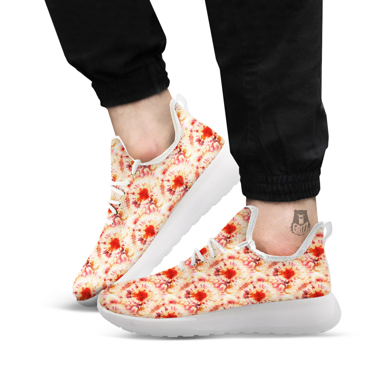 Tie Dye Orange And Red Color Print White Athletic Shoes-grizzshop
