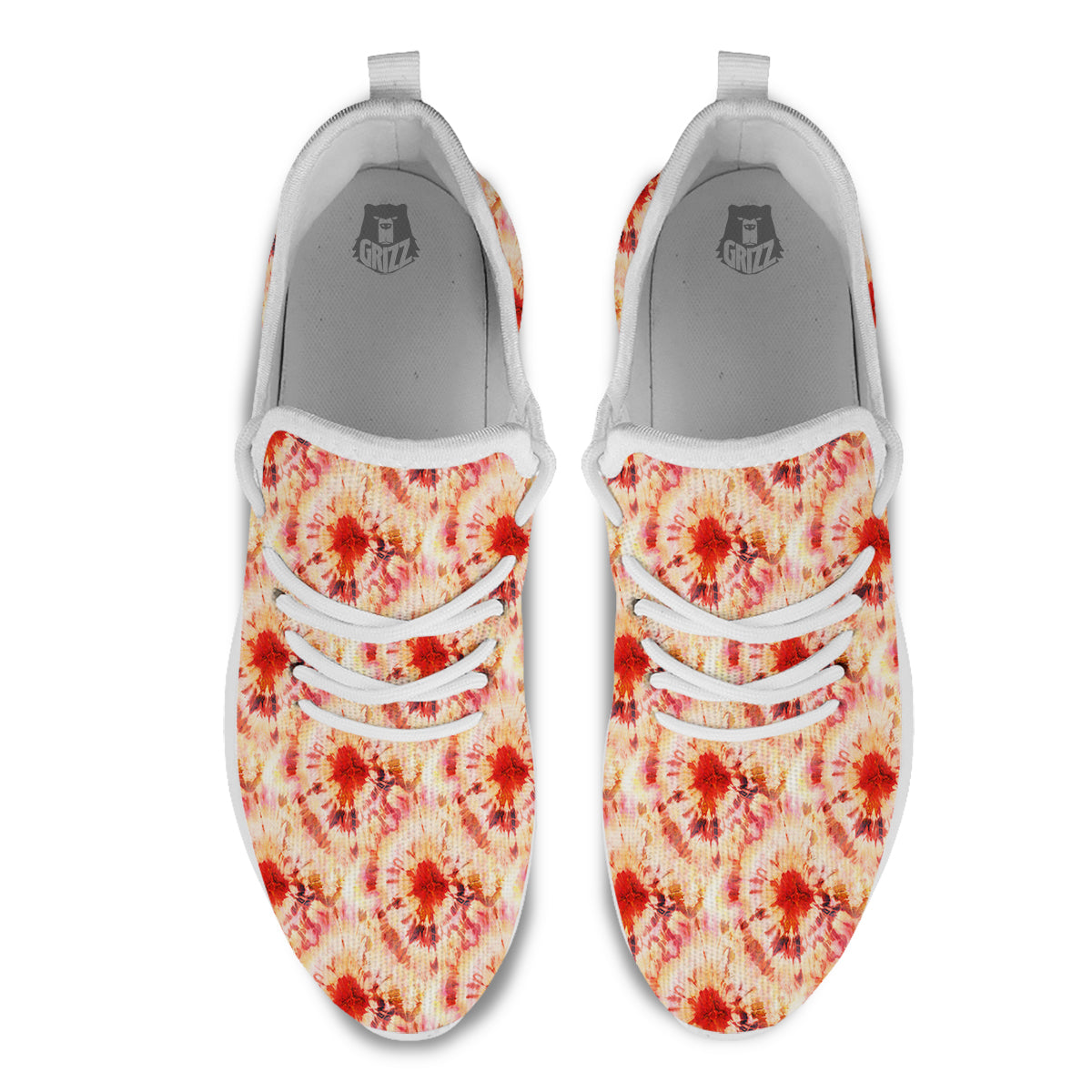 Tie Dye Orange And Red Color Print White Athletic Shoes-grizzshop