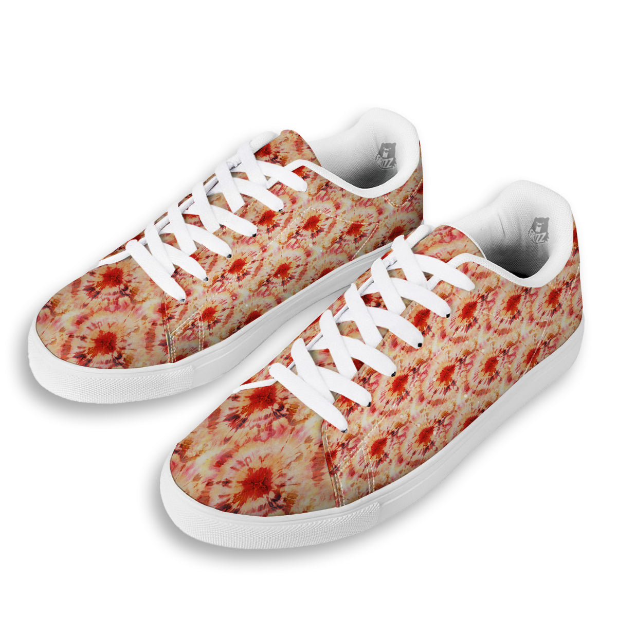 Tie Dye Orange And Red Color Print White Low Top Sneakers-grizzshop